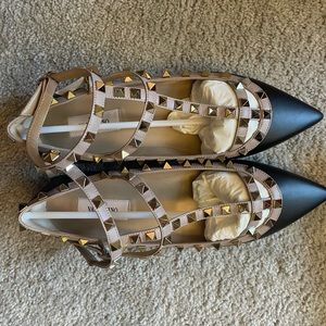 Valentino Rockstud Caged Leather Ballerina Flat